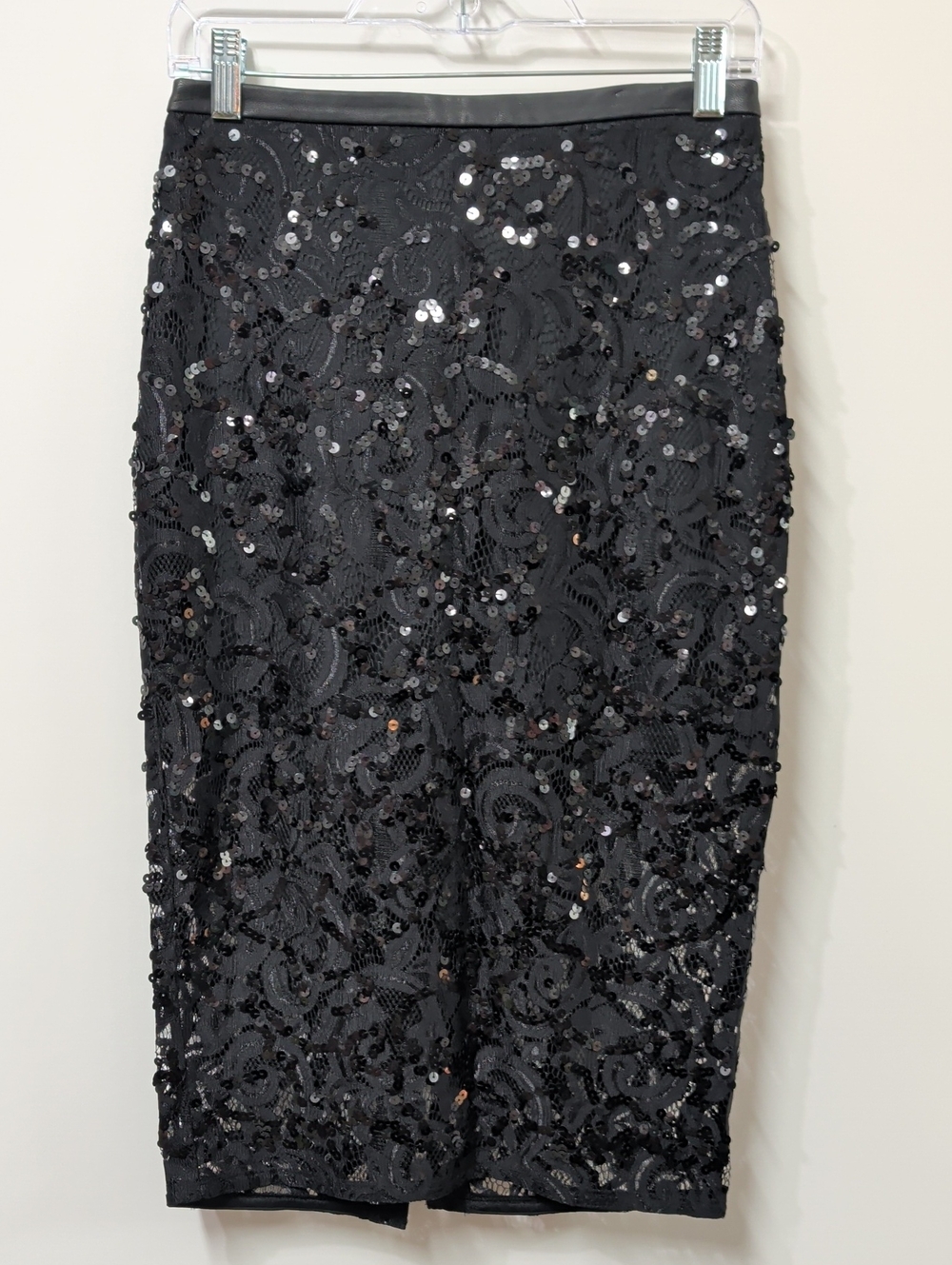 Express Black Lace Sequin Midi Pencil Skirt Size 4